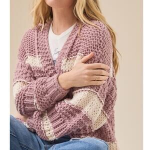 Altar'd State Ariana Mauve Purple Striped Chunky Knit Oversized Open Cardigan